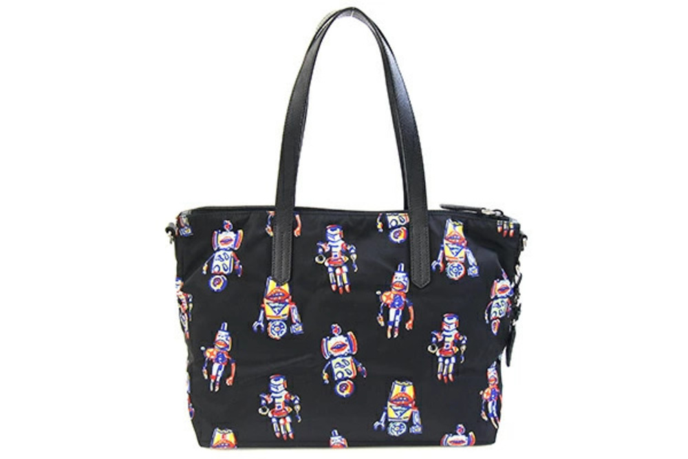 Prada Leather Robot Tote Crossbody Shoulder Bag Black